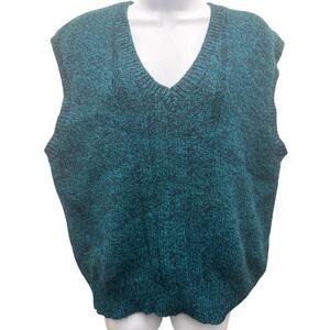 VTG Hunting Horn Vest Men's XL sweater Wool V-Neck Knit TEAL GRANDPA HONG KONG